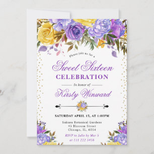 Aquarell Lila und gelbe Blumen Süß 16 Einladung
