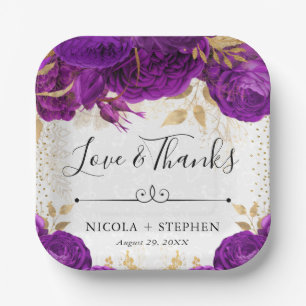 Aquarell-Lila-und-Gold-Blumen-Hochzeit Pappteller