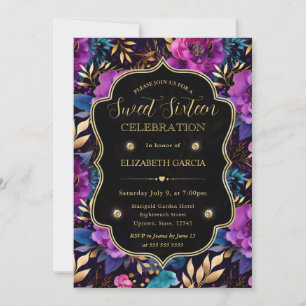 Aquarell-Lila-und-Gold-Blumen Sweet 16 Einladung