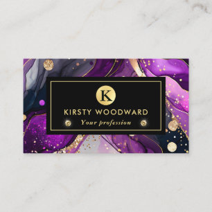 Aquarell-Lila- und Gold-Glitter-Alkohol-Tinte Visitenkarte