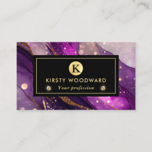 Aquarell Lila und Gold Glitzer Alkoholtinte Visitenkarte