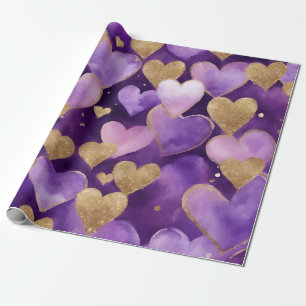 Aquarell-Lila- und Goldtinte Valentinstag-Herzen Geschenkpapier