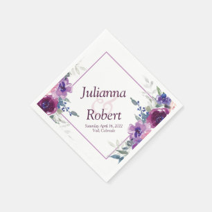 Aquarell-lila und mauve-farbene Blumen-Servietten Serviette