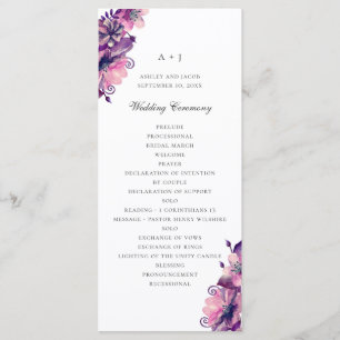 Aquarell lila und rosa Blumen. Florale Hochzeit Programm