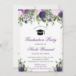 Aquarell Lila und Weiße Blumen Abschluss Einladung