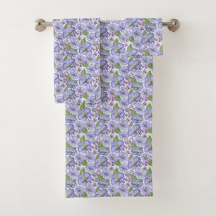 Aquarell Lila Veilchen & Floralmuster Badhandtuch Set