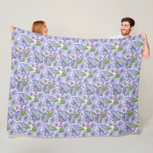 Aquarell Lila Veilchen & Floralmuster Fleecedecke