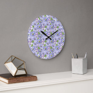 Aquarell Lila Veilchen & Floralmuster Große Wanduhr