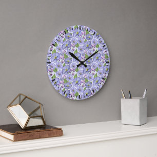 Aquarell Lila Veilchen & Floralmuster Große Wanduhr