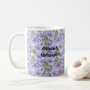 Aquarell Lila Veilchen & Floralmuster Kaffeetasse