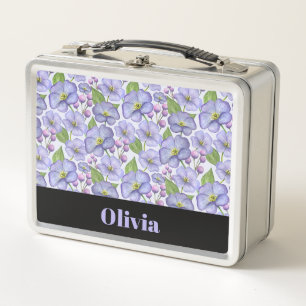 Aquarell Lila Veilchen & Floralmuster Metall Brotdose