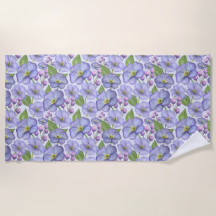 Aquarell Lila Veilchen & Floralmuster Strandtuch