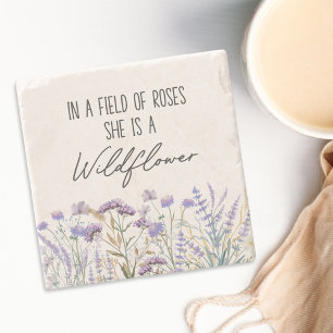 Aquarell-Lila-Wildblumengarten-Natur-Zitat Steinuntersetzer