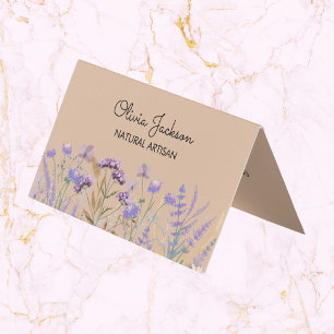 Aquarell Lila Wildblumenwiese Gefaltet Visitenkarten