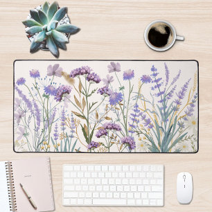 Aquarell-Lila-Wildblumenwiese-Zitat Schreibtischunterlage