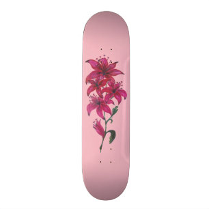 Aquarell Lilien Rosa Skateboard