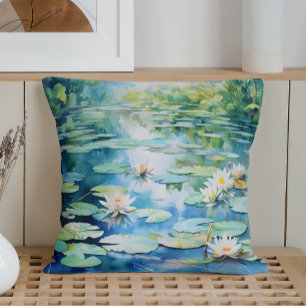 Aquarell-Lilienteich-Serenität Kissen