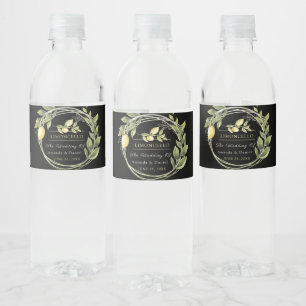 Aquarell Limoncello Flora und Fauna Flasche Wasser Wasserflaschenetikett