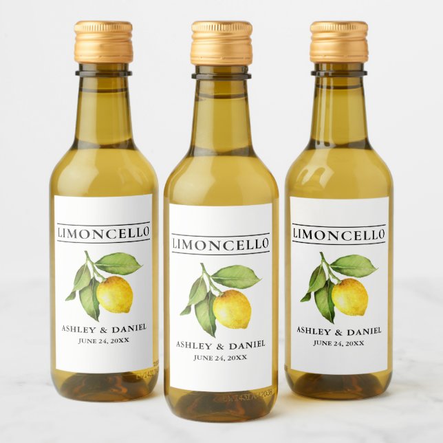Aquarell Limoncello Mini Flaschen Labels Weinetikett (Flaschen)