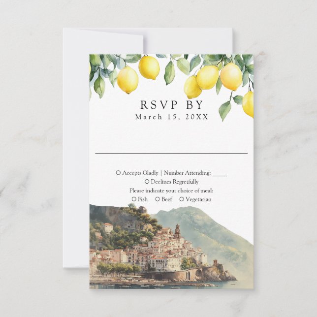 Aquarell-Limonen Amalfi-Küste Italien Hochzeit RSVP Karte (Vorderseite)