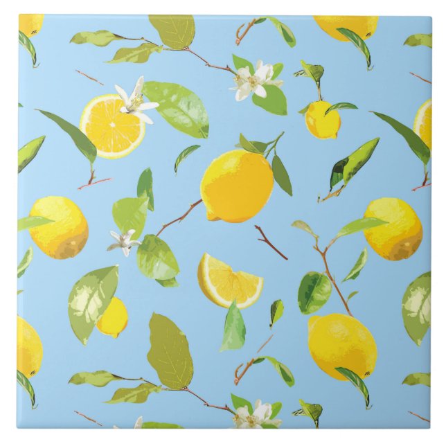 Aquarell-Limonen & Blätter 3 Fliese (Vorderseite)