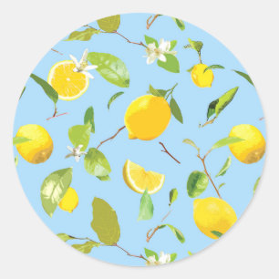 Aquarell-Limonen & Blätter 3 Runder Aufkleber
