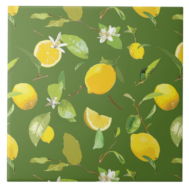 Aquarell-Limonen & Blätter 5 Fliese (Vorderseite)