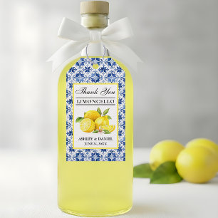 Aquarell-Limonen Blaue Fliesen Limoncello Danke Geschenkanhänger
