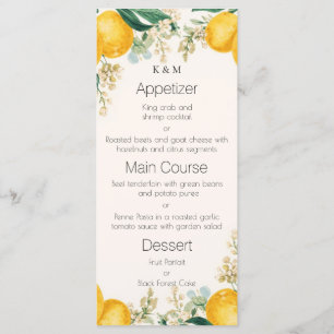 Aquarell-Limonen & Blüten Elegantes Essen Menükarte