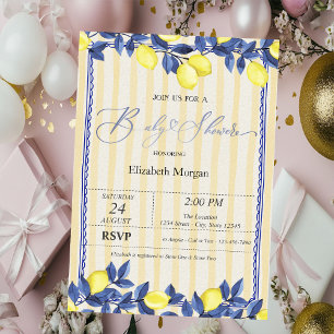 Aquarell-Limonen Gelbe Streifen Babyparty Einladung