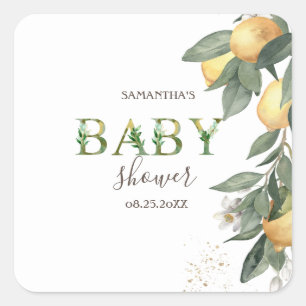 Aquarell-Limonen Grüne Babyparty   Quadratischer Aufkleber