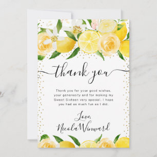 Aquarell-Limonen und Blumen Sweet 16 Dankeskarte