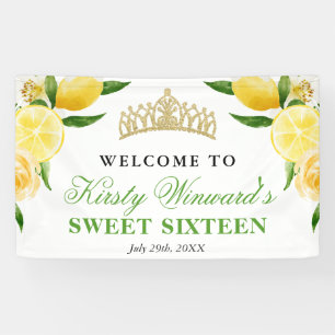 Aquarell-Limonen und Blumen Willkommen Sweet Sixte Banner
