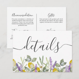 Aquarell-Limonen- und Lavendel-Hochzeits-RSVP Begleitkarte