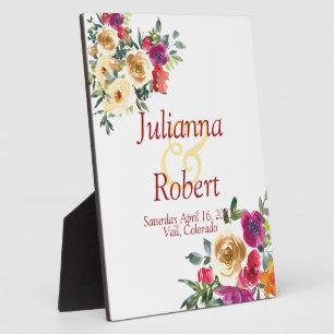 Aquarell-Limonen- und Magenta-Blumen-Hochzeitsplak Fotoplatte