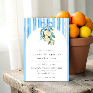 Aquarell-Limonenblauer Bogen 30. Geburtstag Einladung
