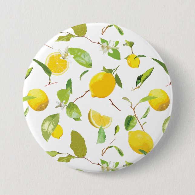 Aquarell-Limonie & Blätter 2 Button (Vorderseite)