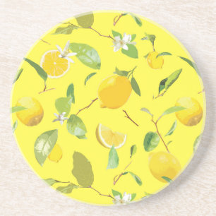 Aquarell-Limonie & Blätter 4 Getränkeuntersetzer