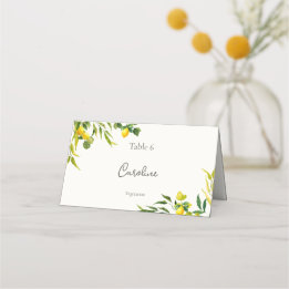 Aquarell-Limonien-Hochzeit mit Essenspräferenz Platzkarte