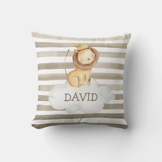 Aquarell Lion Gray Personalisiert Baby Name Boy Kissen (Vorderseite)
