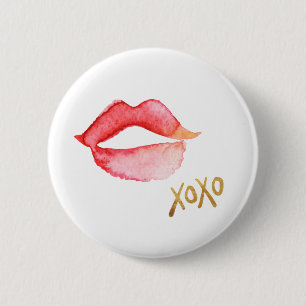 Aquarell-Lippen u. Goldfolie XOXO Button