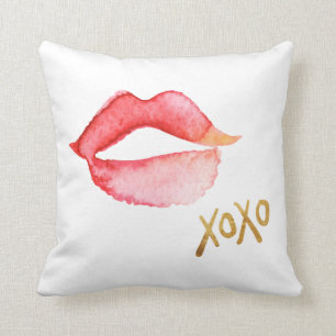 Aquarell-Lippen u. Goldfolie XOXO Kissen