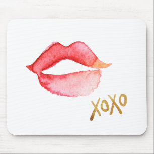 Aquarell-Lippen u. Goldfolie XOXO Mousepad