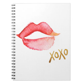 Aquarell-Lippen u. Goldfolie XOXO Notizblock