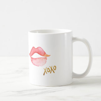 Aquarell-Lippen u. Goldfolie XOXO Tasse
