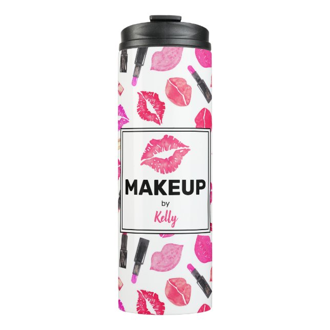 Aquarell Lipstick Makeup Personalisiert Thermosbecher (Vorderseite)