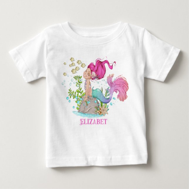 Aquarell Little Mermaid Birthday Baby T - Shirt (Vorderseite)