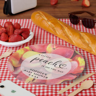 Aquarell Little Peach ist auf dem Weg Baby Shower  Pappteller