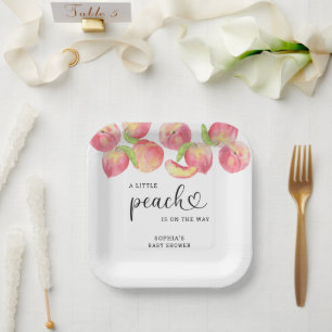 Aquarell Little Peach ist auf dem Weg Baby Shower  Pappteller