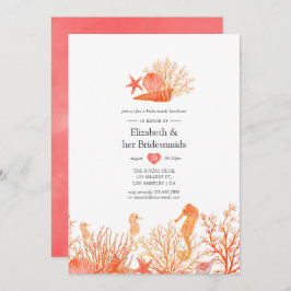 Aquarell Living Coral Beach Bridesmais Luncheon Einladung